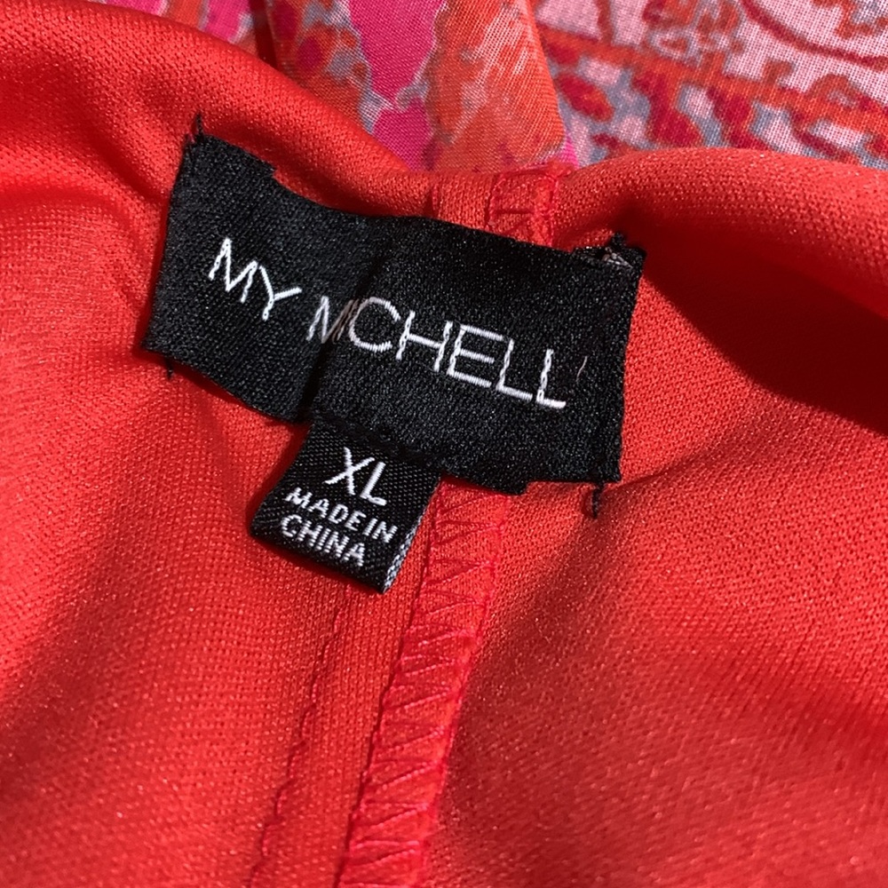 My Michelle Summer Dress XL Red Cream Floral Sleeveless Handkerchief Hem Lining - Picture 13 of 16